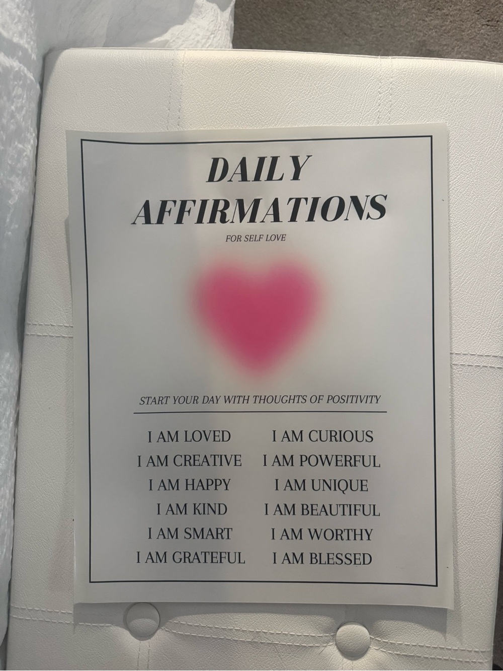 Daily Affirmations Wall Print - Pink Heart -